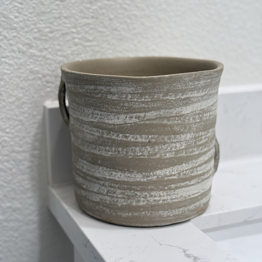 Home Essentials Pottery Unique Taupe Utensil Holder Vase Neutral Aesthetic 6"